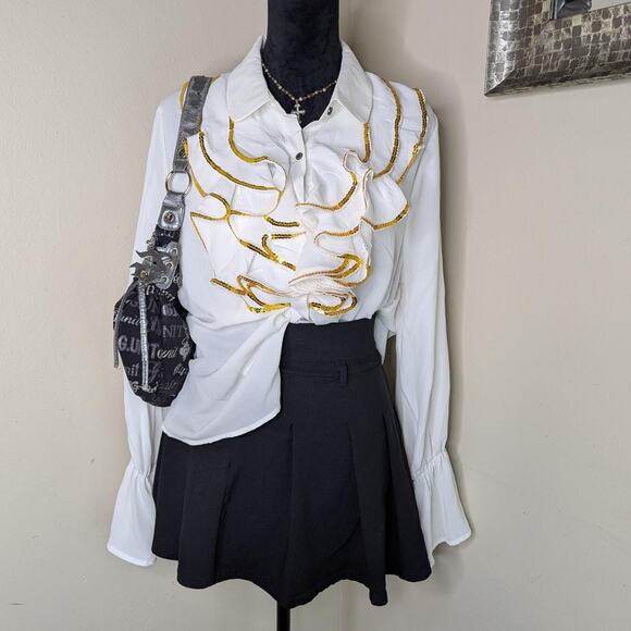 dice Tops - White poet ruffle blouse large